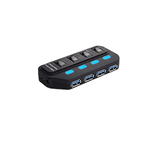 axGear USB 3.0 HUB 4 Port High Speed Data Transfer with Power Adapter LED On/Off Switch