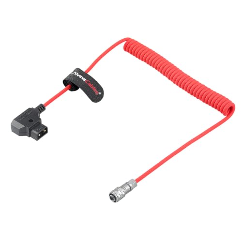 Alvin's Cables D-Tap to BMPCC 6K 4K Coiled Power Cable, Straight Weipu 2-Pin Female to D-Tap Male, Braided Ultra Flexible Coiled Cable for Blackmagic Pocket Cinema Camera 4K/6K/6K Pro, V-Mount, Red Coiled Braided Red