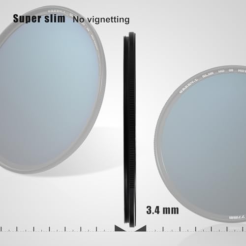 GREEN.L 77mm ND1000 Filter, 10 Stop ND Filter 77mm, Super Slim Multi-Layer Nano Coatings Fixed Neutral Density Filter Nano Coating ND1000