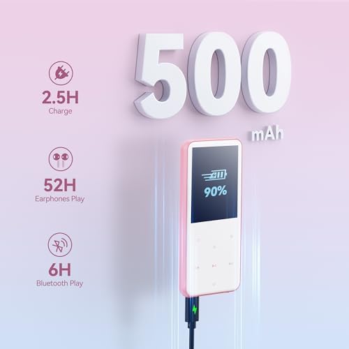 AGPTEK 64GB MP3 Player with Bluetooth, M3 2.4 inch Music Player with Speaker and FM Radio, Touch Buttons, Supports Up to 128GB(Pink) Pink