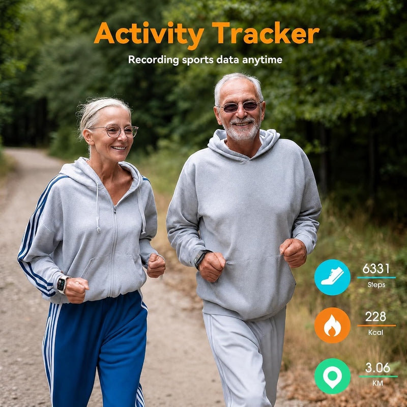 Smart Watch Senior Friendly No App No Phone Required, Waterproof Pedometer | Present for Parents, Waterproof Fitness Tracker, Step Counter, Heart rate Monitor, Sleep Tracker, Alarm Clock, Stopwatch Almond