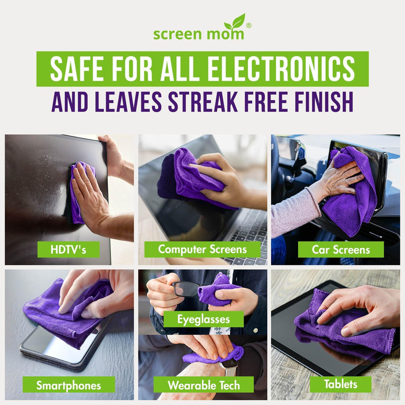 [AUSTRALIA] - Screen Mom Screen Cleaner Kit for LED & LCD TV, Computer Monitor, Phone, Laptop, and iPad Screens – Includes 8oz Spray Bottle and Large Premium Microfiber Cloth 