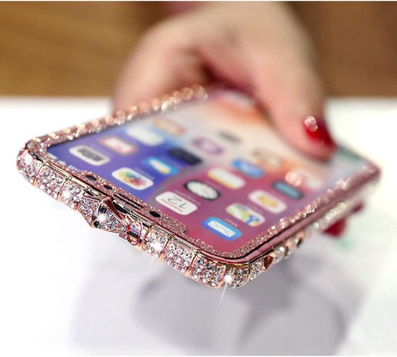 Case for iPhone 11 Pro Max Cover,Girl Women Sparkly Bling Glitter Rhinestone Diamond Metal Button Bumper Case Cover Shiny Glitter Sticker Protective Cover for iPhone 11 Pro Max Diamond Case,Rose Gold Rose Gold