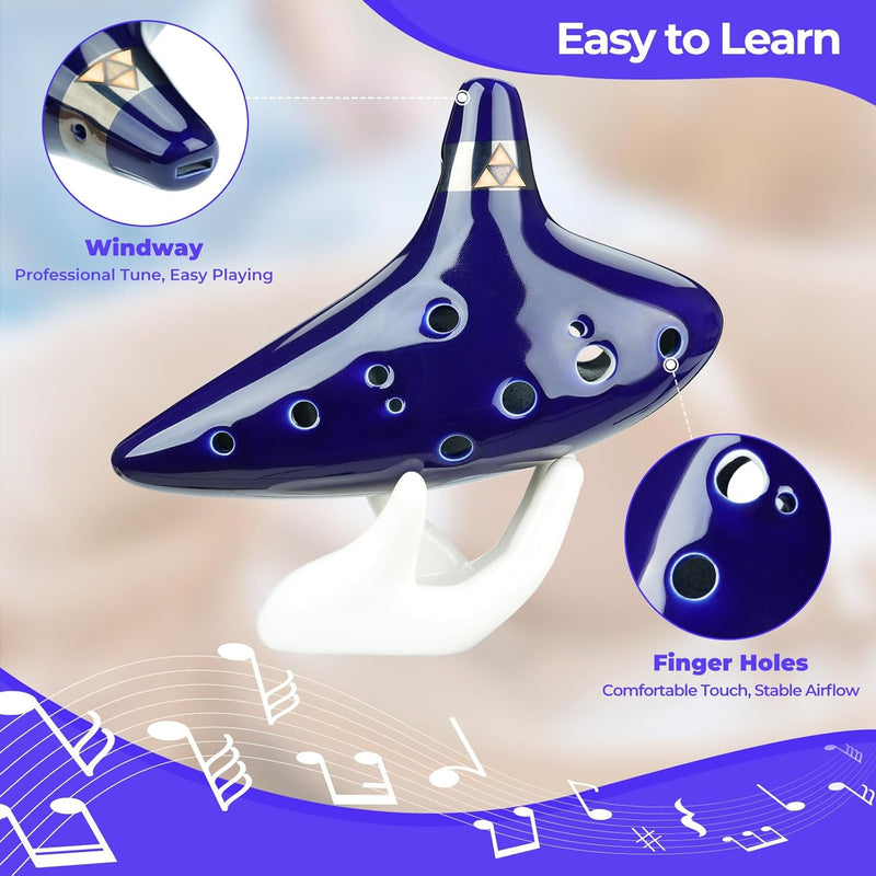 Aovoa Legend of Zelda Ocarina 12 Hole Alto C with Getting Started Guide Display Stand and Protective Bag BLUE NEW