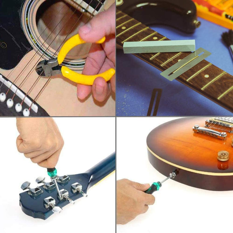 Complete Guitar Repairing Tool Kit For Guitar Ukulele Bass Mandolin Banjo, Cleaning Maintenance Accessories Set with Bonus Cleaning Cloth Convenient Case