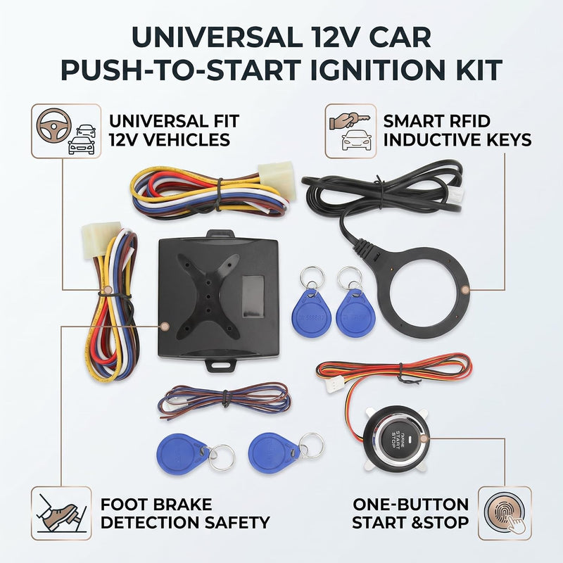 EASYGUARD ES002-P2 Engine Start Button Module with Remote Start Optional for Automatic car Can Work with Original or aftermarket Key fobs DC12V