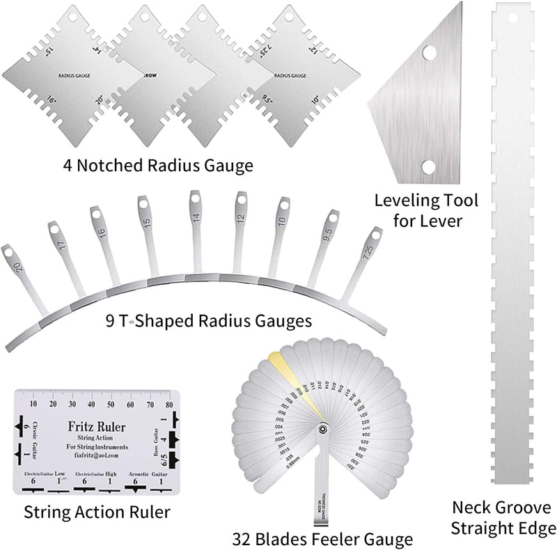 Guitar Neck Notched Straight Edge Luthiers Tool with String Action Ruler Gauge for Gibson 24.75" and Fender 25.5" Electric Guitars