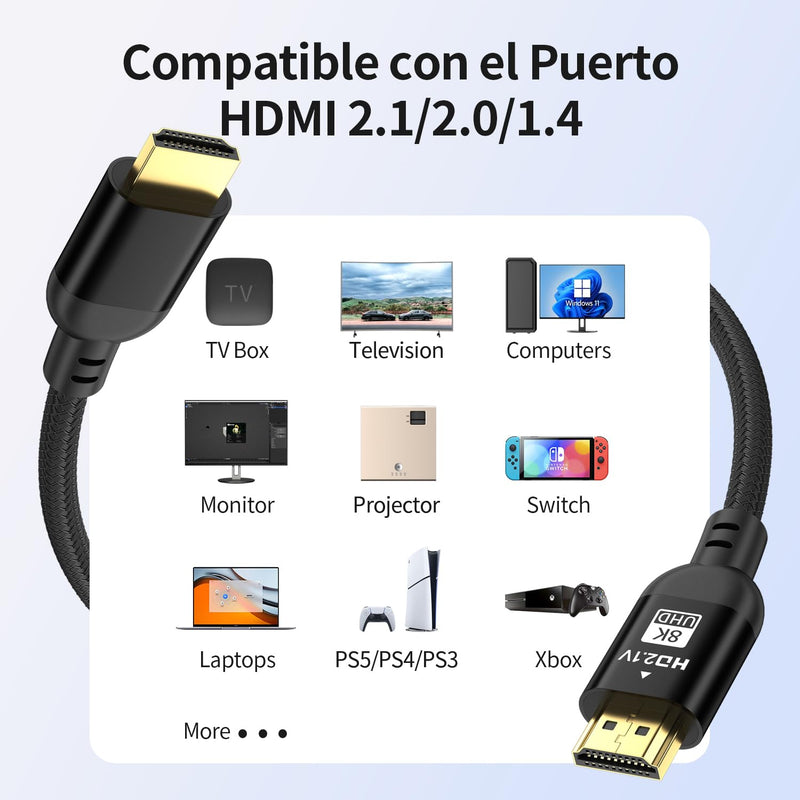 HDMI Cable 8K HDMI 2.1, 6ft, Certified 48Gbps, 8K@60Hz 18Gbps 4K@120Hz Ultra High-Speed Gaming HDMI Cable, 8K/4K Cable, 3 Pack, UL-Listed 6 Feet
