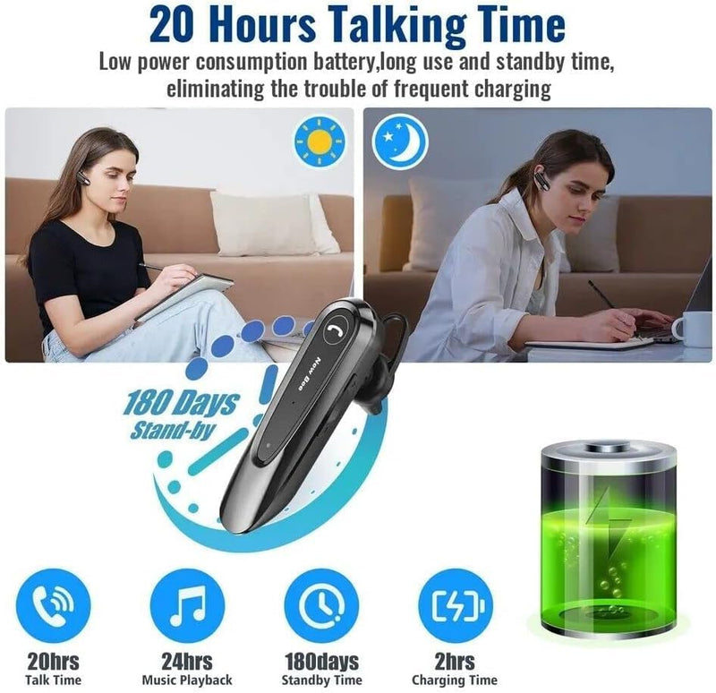 [AUSTRALIA] - New Bee Bluetooth Earpiece V5.0 Wireless Handsfree Headset with Microphone 24 Hrs Driving Headset 60 Days Standby Time for iPhone Android Samsung Laptop Trucker Driver (Black) Black 