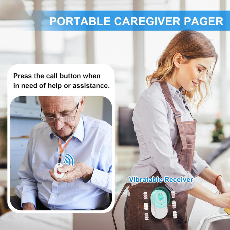 CallToU Caregiver Pager Call Button Elderly Wireless Call Button Vibration Pager Nurse Calling Alert System for Home Elderly Disabled Patient 1 Transmitters 1 Receiver 1 receiver + 1 call button