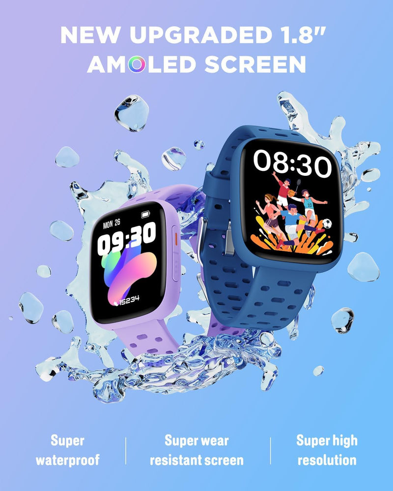 [AUSTRALIA] - Smart Watch for Kids No Phone No APP Needed, 1.83" AMOLED Screen Fitness Tracker Watch with Pedometer, Kids Smart Watch with Heart Rate/Sleep Monitor, IP68 Waterproof for Boys Girls 5-12 Blue 