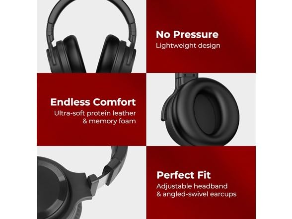 E7 Active Noise Cancelling Wireless Bluetooth Headphones with Rich Bass, Mic, Clear Calls, Bluetooth 5.0, 30 Hours Playtime, Comfort Fit, Red
