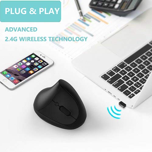 Small Hand Ergonomic Mouse, LEKVEY Vertical Wireless Mouse - Rechargeable 2.4GHz Optical Vertical Mice : 3 Adjustable DPI 6 Buttons, for Laptop, PC, Computer, Desktop, Notebook etc, Black