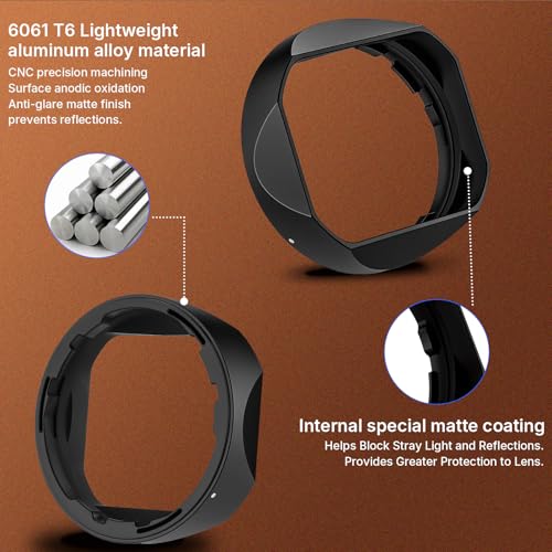 Hagoe Metal Square Lens Hood with Cap for Voigtlander Nokton 28mm F1.5 35mm F1.4 40mm F1.4 VM for Zeiss 2/50 Biogon T* 2/35 ZM Lenses, Bayonet,43mm UV Compatible Black Replaces LH-6