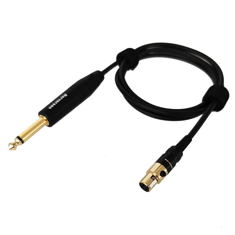 3-pin Mini XLR to 1/4 Guitar Bass Instrument Cable for AKG Transmitter with Gold Plated Connector