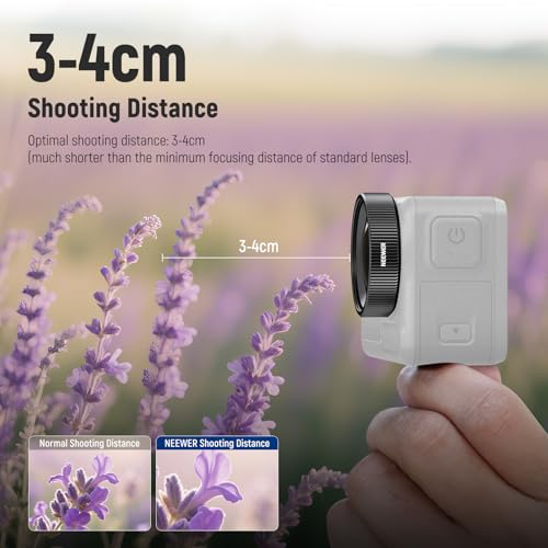 NEEWER LS-68 Macro Lens Compatible with DJI Osmo Action 5 Pro/4 Action Camera + AC012 Mount Adapter for Osmo 360/5 Pro/4/3, 2X Magnification, 3-4cm Focal Distance, Close Up Photography Accessory