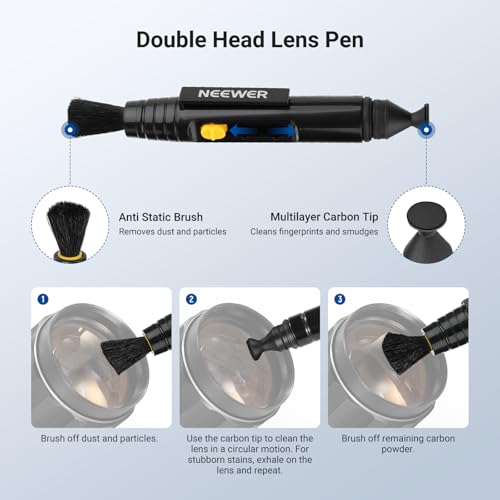 NEEWER 2 in 1 Camera Lens Cleaning Accessories Kit for Electronics, Phones, Tablets, Laptops, 1x Double Head Lens Brush Pen + 1x Cleaning Cloth, HM-51