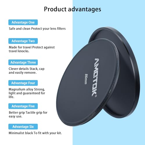 86mm Metal Lens Filter Caps,Compatible All 86mm Camera Lens FiltersFilter Accessory(UV,CPL,ND,Threaded Lens),Ultra Precision CNC Machine Tools Produce.