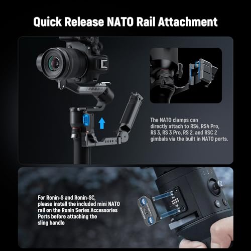 NEEWER RS4 RS3 Adjustable Gimbal Sling Handle Grip with NATO Rail, Compatible with DJI RS4 RS4Pro RS3 RS3Pro RS3Mini RS2 RSC2 Ronin-S Ronin-SC for Low Angle Shot, Max Load 13.2lb, ST49 ST49 w NATO Rail
