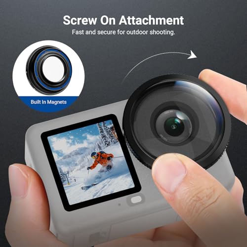 NEEWER Wide Angle Lens Compatible with DJI Osmo Action 6 Only, 180° FOV Multicoated HD Optical Glass 3 Elements 3 Groups Screw On Action Camera Lens Photography Accessories, FL-B53 180°Wide Angle Lens