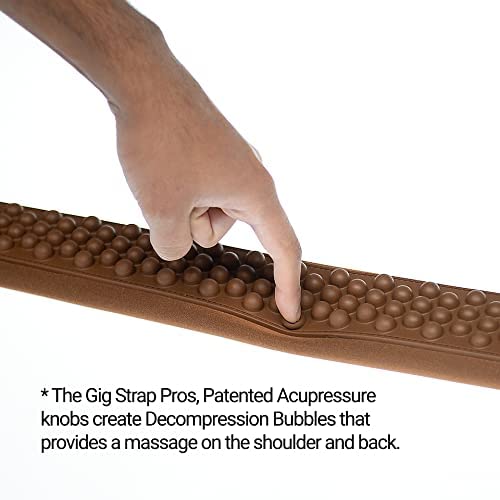 GIG STRAP PRO: World's Most Advanced Guitar Strap Pad w/Patented acupressure technology, relieves back & shoulder pain Brown