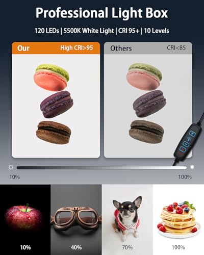12"x12" Light Box Photography with 120 LED + 67" Phone Tripod for Product Photography