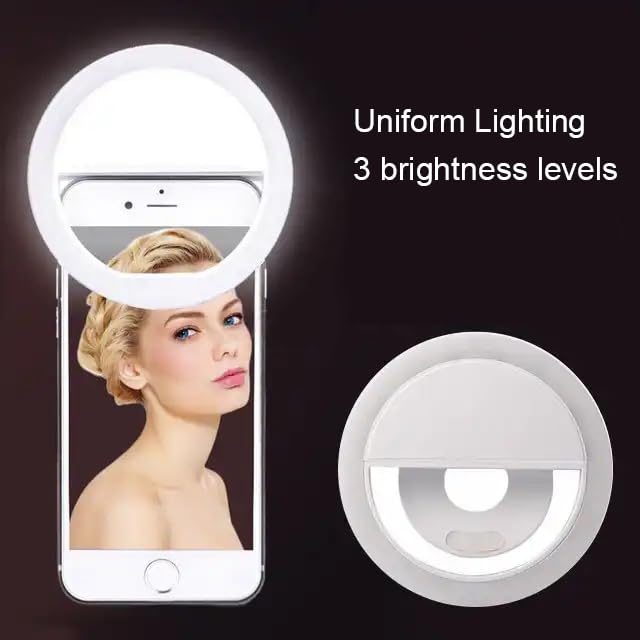 Selfie Ring Light for iPhone | Rechargeable Battery | Portable LED Light for iPhone/Android Phone Photography Camera Video | 3 Adjustable Light Levels | Beauty Selfie Influencer