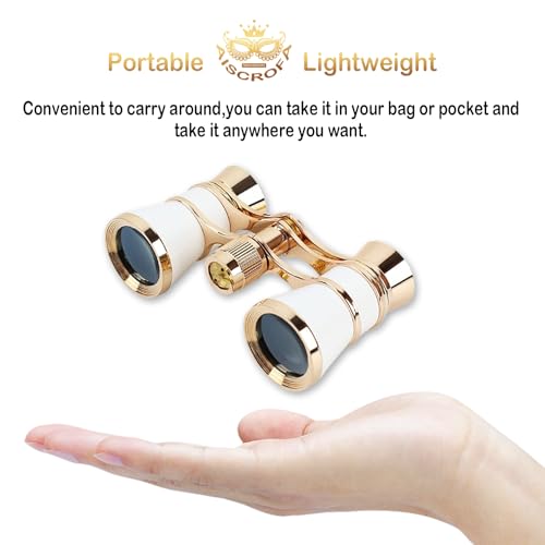 Opera Glasses,3X25 Theater Binoculars with Foldable and Extendable Handle,Mini Binocular Compact Lightweight,Portable Theater Glasses for Adults Kids Women in Musical Concert White with Handle