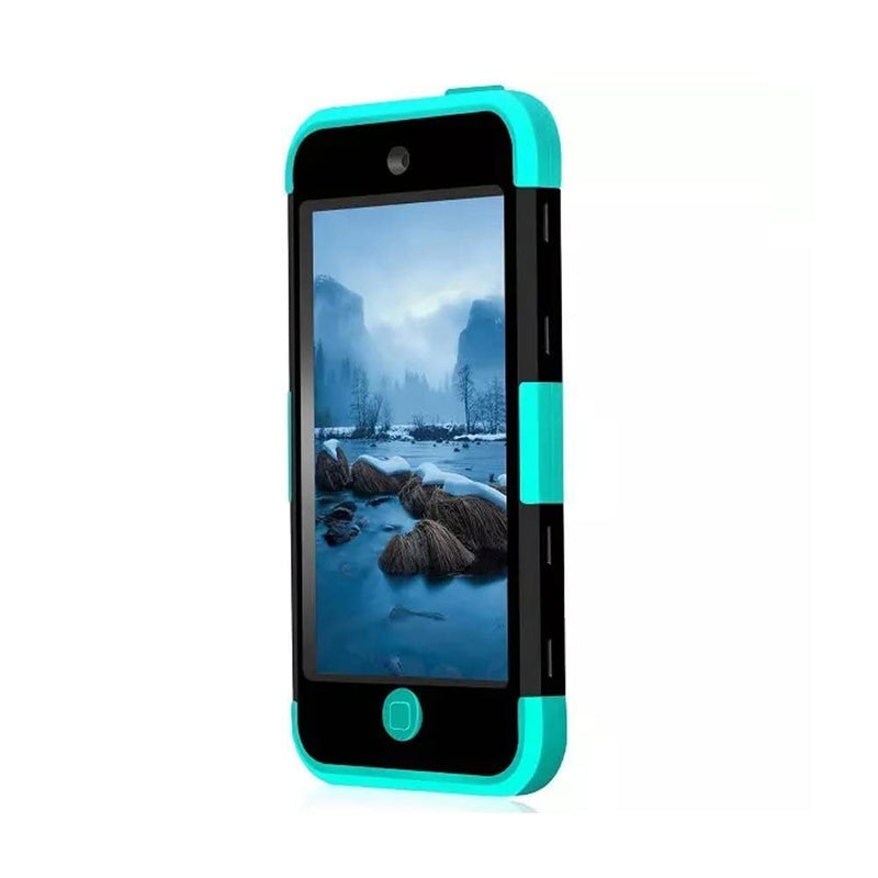 Case for iPod Touch 7th / 6th / 5th Generation, Dual Layered Hard PC Case + Silicone Shockproof Heavy Duty High Impact Armor Hard Cover for Apple iPod Touch 7 6 5 (Black+Blue) Black+Blue