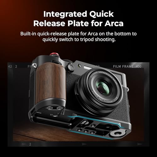 SMALLRIG X100VI / X100V Handgrip, Wooden L-Shape Grip for FUJIFILM X100VI / X100V Camera, Built-in Quick Release Plate for Arca, with Shutter Button and Hot Shoe Cover (Black) 4805 Black