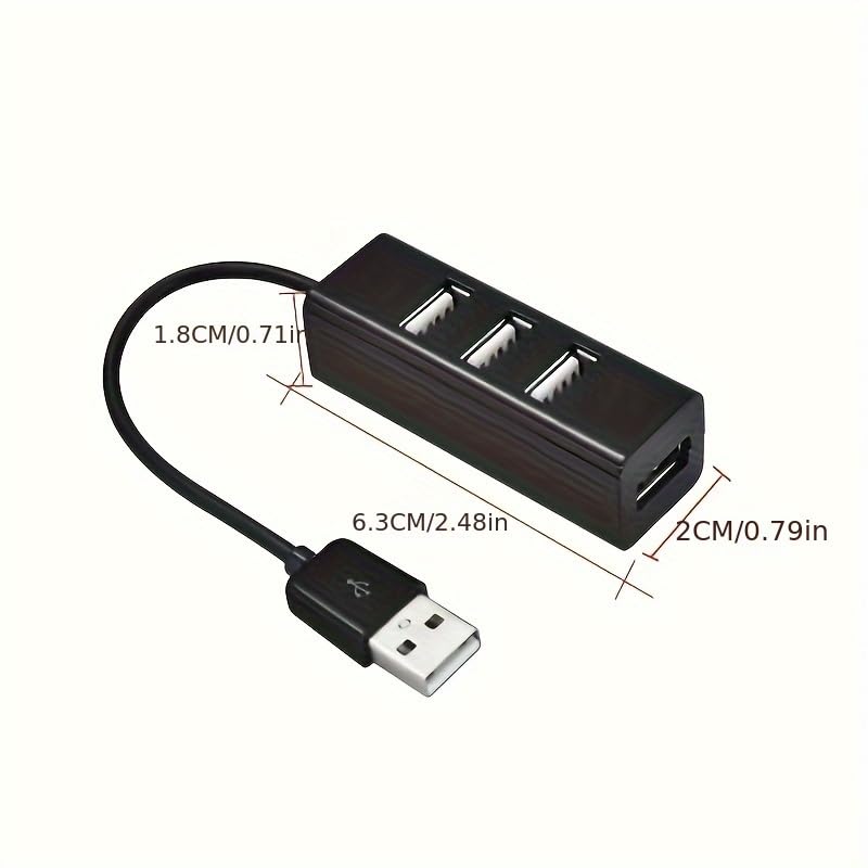 4-Port USB 2.0 Hub Portable USB Splitter, Black | High Speed USB Expansion Adapter, For Laptop PC, Support Mouse Keyboard Flash Drive OTG, Compact, For Computer & Mobile Phone