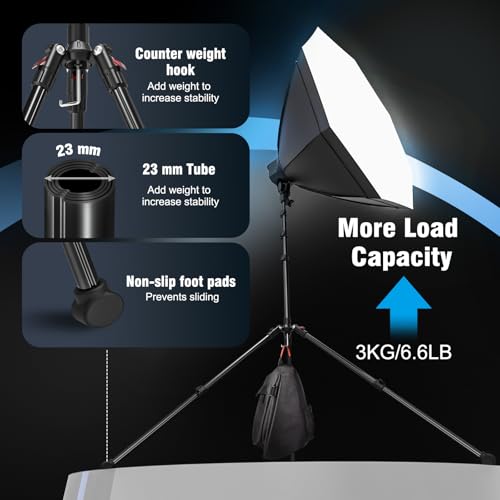 Photography Light Stand, 17.7–76.8" Adjustable Aluminum Tripod Light Stands with 1/4" Thread, Max Load 6.6lb, Foldable & Portable Mount for Ring Light, LED Panel, Studio & Outdoor Shooting