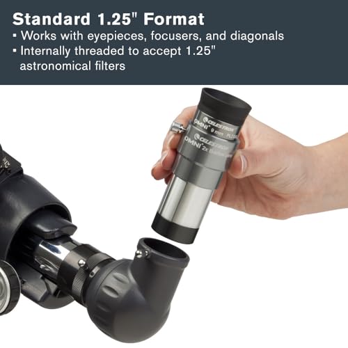 Celestron Omni 1.25" 2X Barlow Lens for Telescope Eyepieces Threaded Barrel Accessories