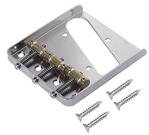 [AUSTRALIA] - Jiayouy Chrome Bridge Assembly with 3 Brass Saddles Set for Fender Telecaster Tele Vintage Electric Guitar Replacement Part 