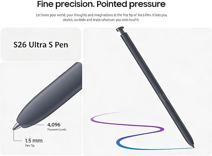 S26 Ultra S Pen - Air Command Replacement for Samsung Galaxy S26 Ultra 5G All Versions Stylus Pen with 5PCS Tips/Nibs (Black) Black