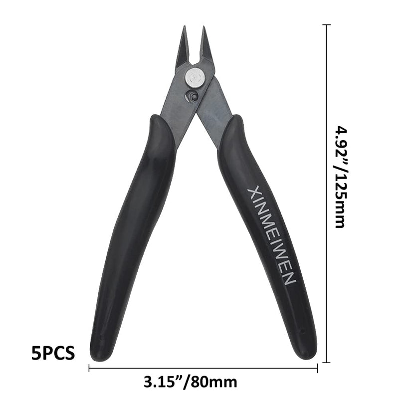 Flush Cutter Pliers 5Pcs Micro Wire Cutters with Spring Wire Cutters Precision Electronic Mini Cutting Pliers for Ultra-fine Cutting Needs Electronics Crafts Black 5Pack
