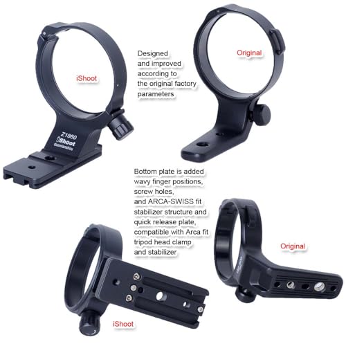 iShoot Tripod Mount Ring Lens Collar Compatible with Nikon Nikkor Z 180-600mm F5.6-6.3 VR, Lens Support Bracket Holder Bottom Arca-Swiss Fit Quick Release Plate for Arca Tripod Head Clamp & Stabilizer