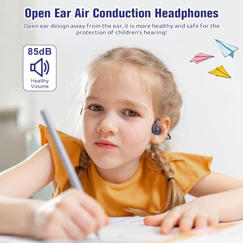 BANIGIPA Kids Headphones, Open Ear Headphones Comfortable for Teens Child Boys Girls, Wireless Bluetooth 5.3 Headset w/Mic for School/Tablet/Travel, 13g Ultra-Light, Protect Hearing, 10H Playtime Pink