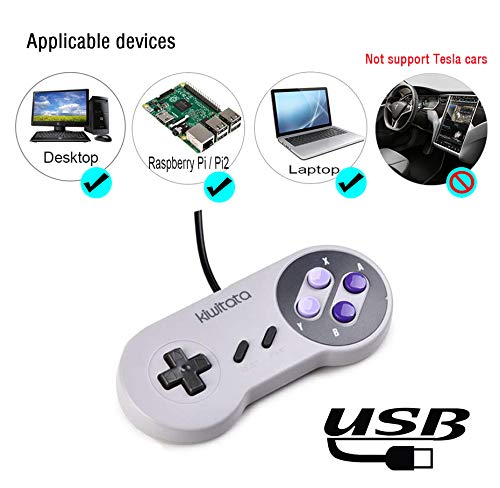 2X Classic SNES USB Controller for Retro Gamings, kiwitatá Super NES USB Wired Game Controller Joystick for Windows PC Mac Raspberry Pi