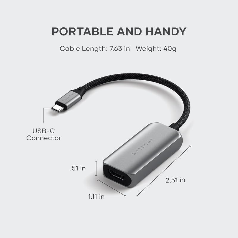 Satechi USB-C to HDMI 2.1 Adapter, 8K/60Hz & 4K/120Hz, HDR Support | HDR support compatible with Thunderbolt 3/4, MacBook, iPad and iPhone