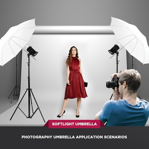 [2 Pack] 33"/84cm White Translucent Soft Umbrella Kit,Photography Umbrella Lighting Kit for Studio/Outdoor Photo and Video Lighting Accessories (2 * 33" White)… 2* 33" White