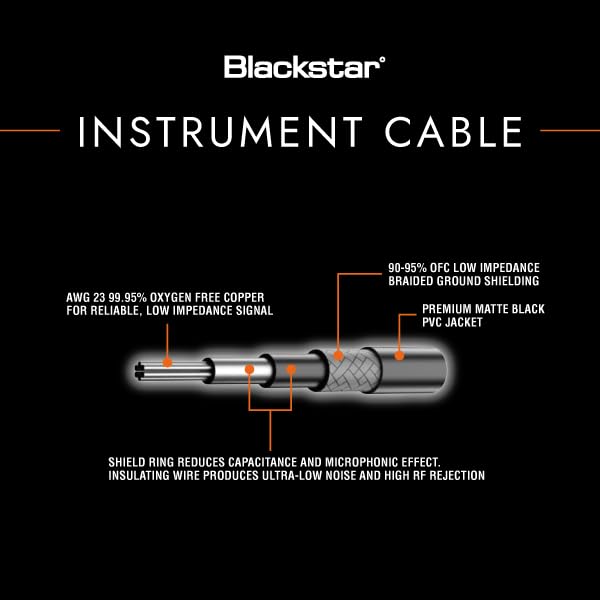 Blackstar 6m (20ft) Instrument Cable Straight ¼” Jack to Angle ¼” Jack for Bass/Electric Guitar/Electro-Acoustic/Keyboard/Amp (BSCABLESTD20FTSA) 20 FT Straight to Angled