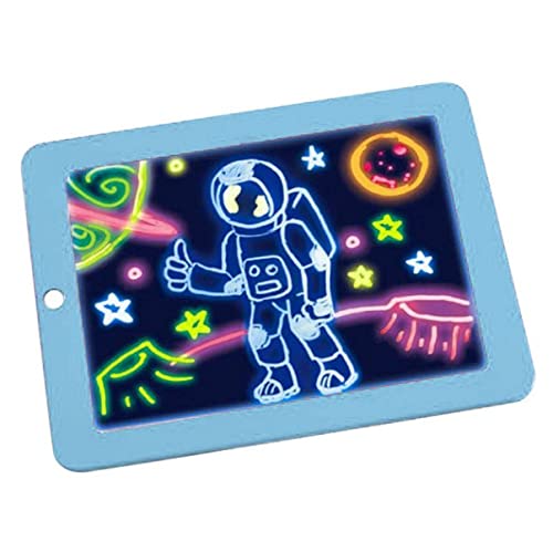 waheed LED Drawing Tablet,Magic Pad , Includes Smooth Fun Guide. Glow Boost , 6Double Sided Markets, 42 Stencils, Dry Erasers., Blue, 10.3*7.8*0.8
