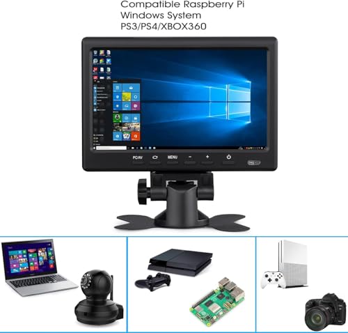 7inch HD LCD Monitor, IPS 1024X600 Resolution Screen, Car Rearview Cameras Monitor with HDMI VGA, 2 Video Input for Backup Camera for Car DVD VCR PC Laptop Raspberry Pi