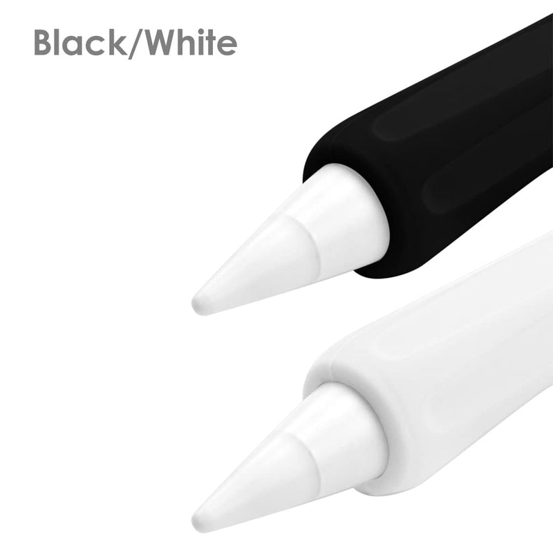 ProElife 2-Pack Ergonomics Grip Holder Anti-Rolling Protective Sleeve Cover for Apple Pencil 2nd & 1st Gen 2022-2018 iPad Pro 12.9'' 11''/Air 10.9'' Stylus Accessory Kits (White/Black) White/Black