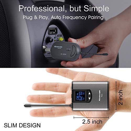 Alvoxcon Wireless Headset Lavalier Microphone System Wireless Lapel Mic Best for iPhone, DSLR Camera, PA Speaker, YouTube, Podcast, Video Recording, Conference, Vlogging, Church, Interview, Teaching Gray