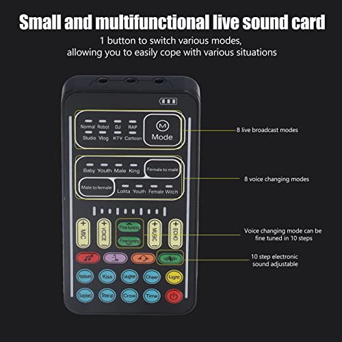 Audio Mixer, I9 Voice Changer Set Live Sound Card for Live Streaming, Multifunction Portable Recording Mini Sound Card Audio Mixer for Game Anchor Recording Computer (English Version)