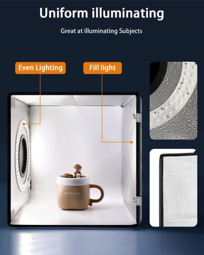 12"x12" Light Box Photography with 120 LED + 67" Phone Tripod for Product Photography