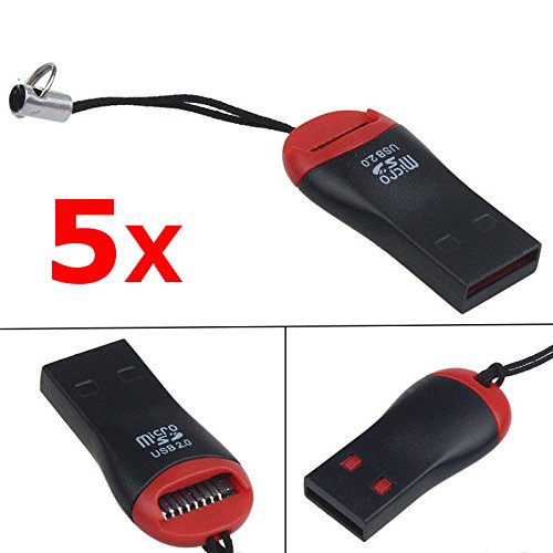 VizGiz 5 Pack High Speed Micro SD Card Adapter TF Memory Card Reader Writer USB 2.0 MicroSDHC MicroSD Transflash SDHC Flash Disk for Android Phone Camera Tablet PC Laptop