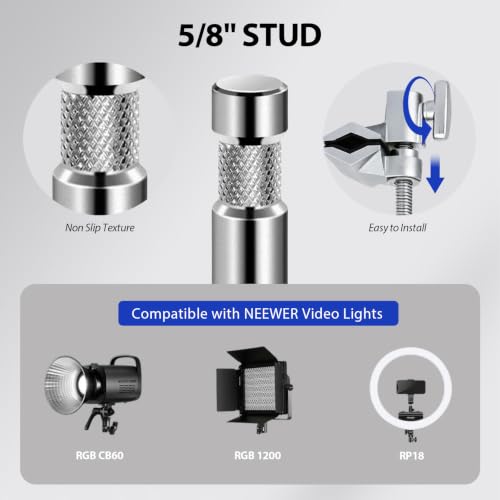 6" End Jaw Grip Head with 5/8" Stud, Anti Twist Pipe Grip Clamp & Rubber Pads for C Stand, Light Stand, LED Video Light & Softbox Mounting